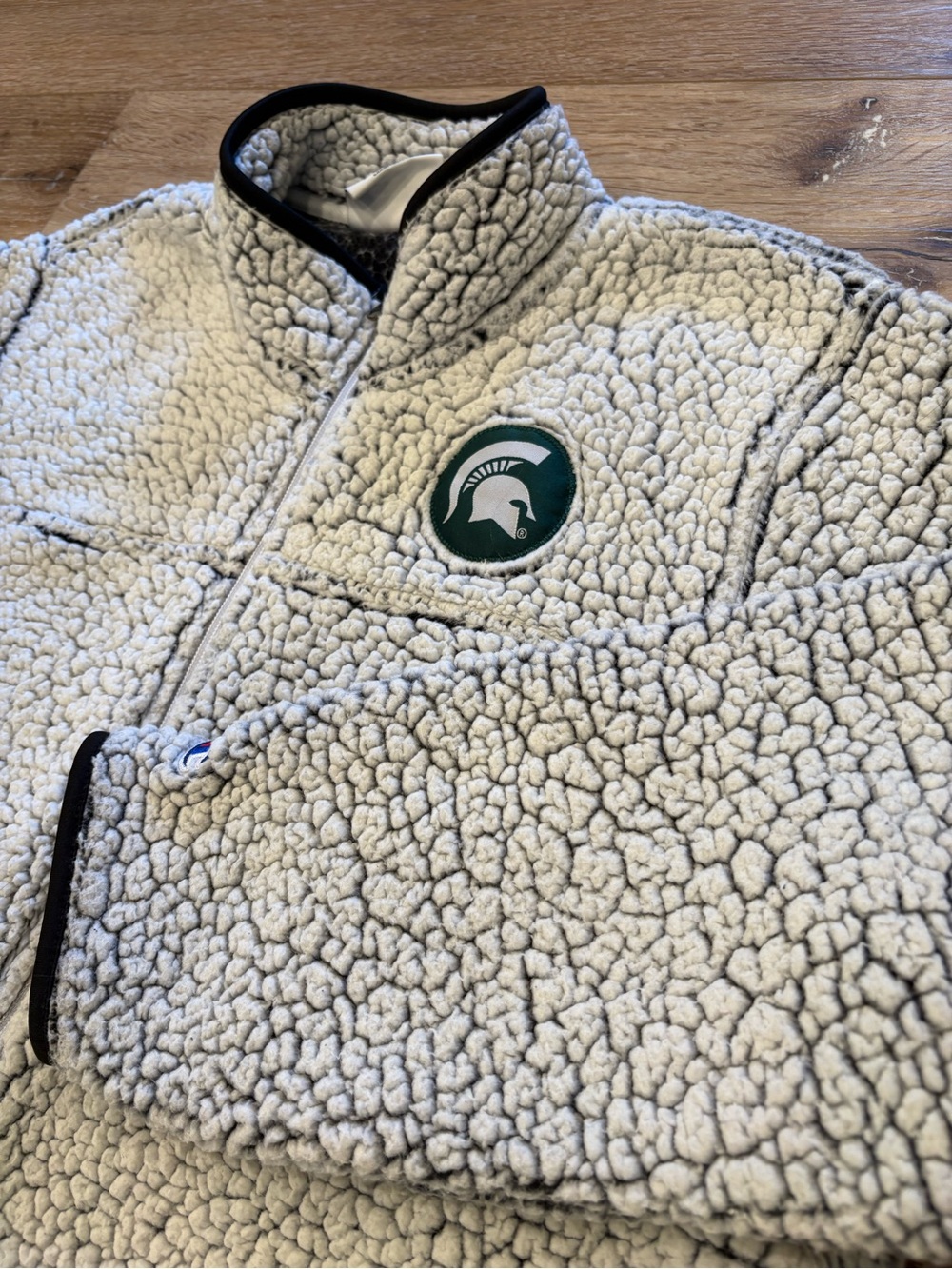 Adult White Sherpa Fleece Jacket with Michigan State Logo - XL